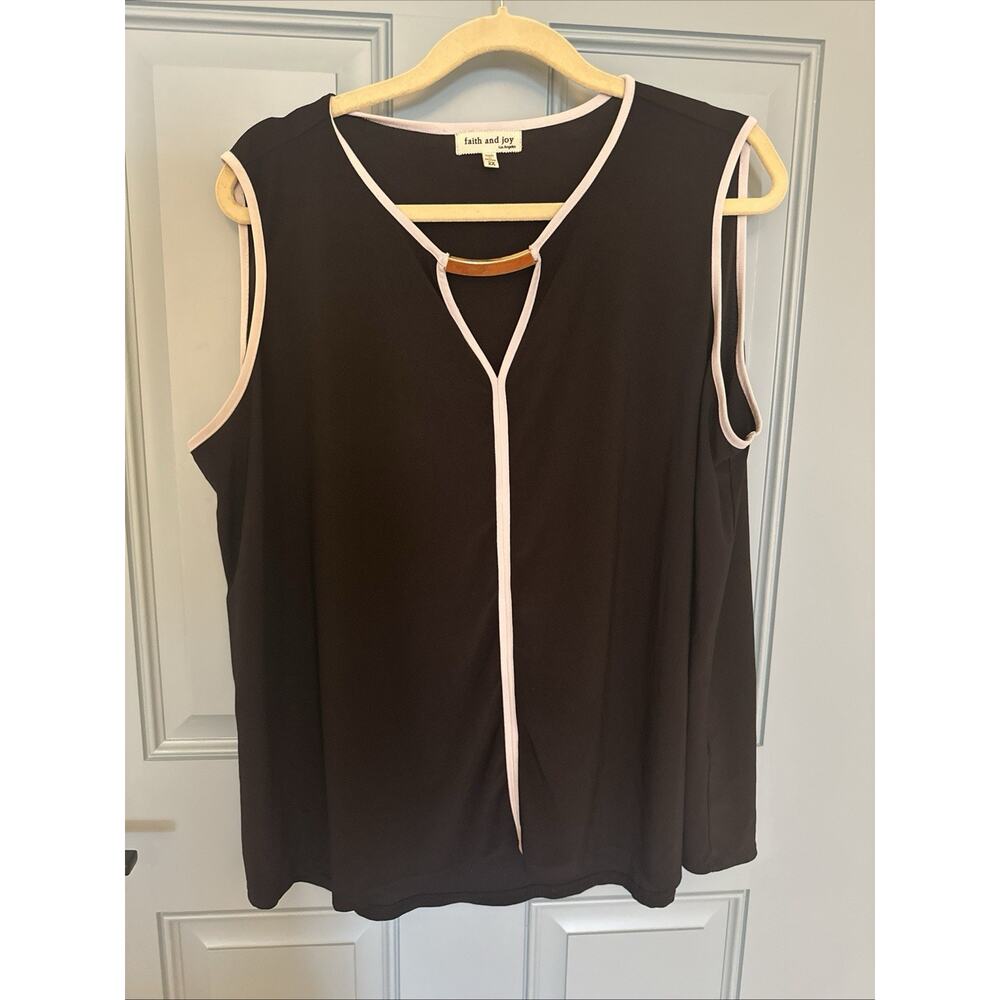 Faith and Joy Women's Tank Top Blouse Black White Sleeveless Lined Size 2X